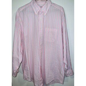 Brooks Brothers Mens Long Sleeve Pink/Blue Pin-Striped Button-Down Shirt L
